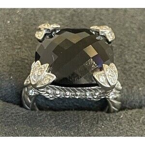 Judith Ripka Black Onyx Monaco Ring Sterling Silver Sz 6